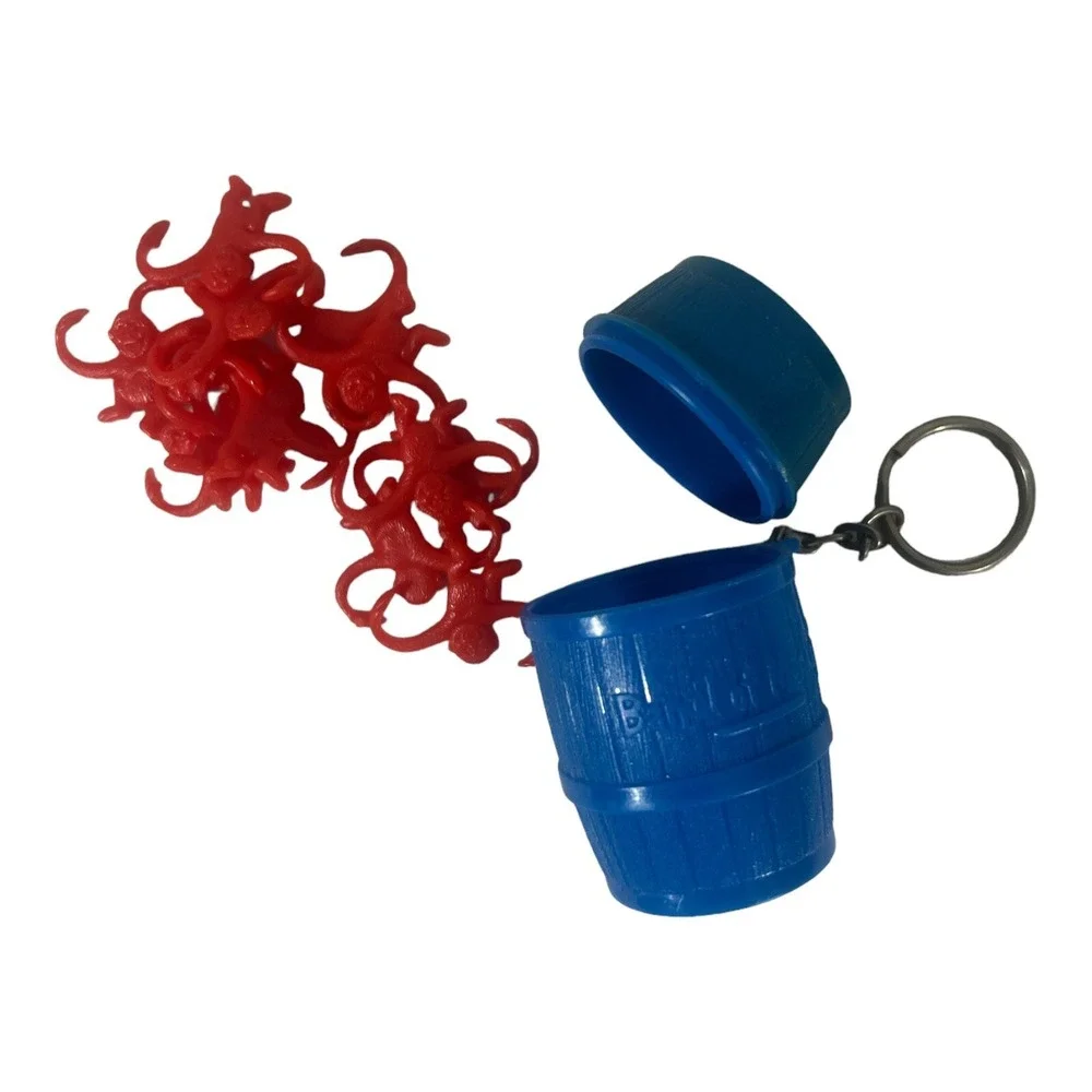 Barrel of Monkeys Game Keychain 1998 Hasbro Basic Fun Key Ring Blue